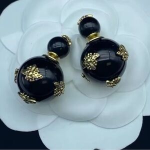 Vintage Honeybee Pearl Elegant Black Gold Earrings